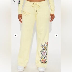 Ed Hardy Enchanted Butterfly Wide Leg Pant - Butter Yellow